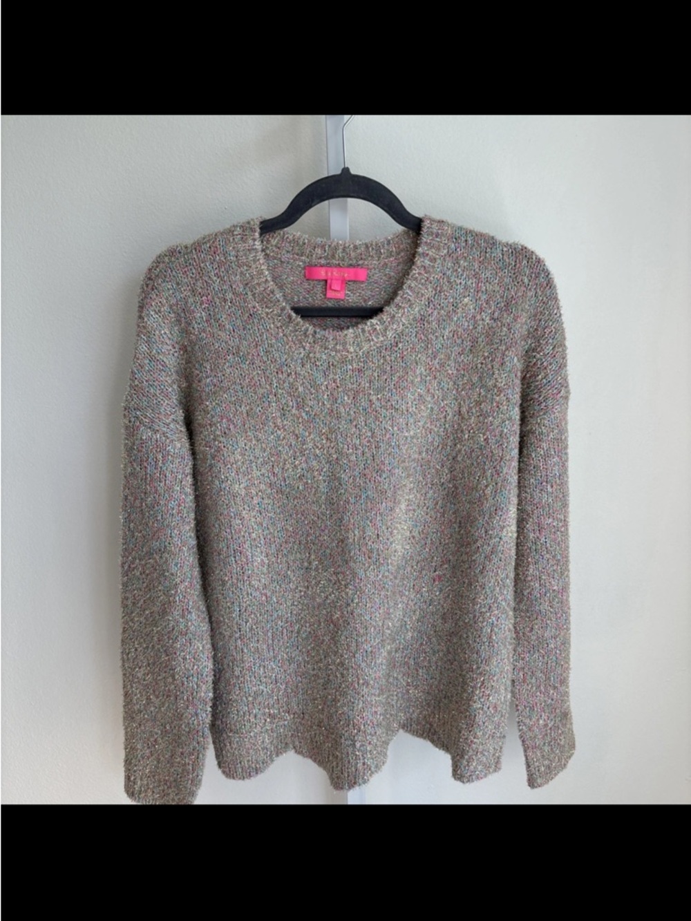 LILLY PULITZER multi Rainbow Metallic scalloped Gliana Sweater SIZE LARGE NEW